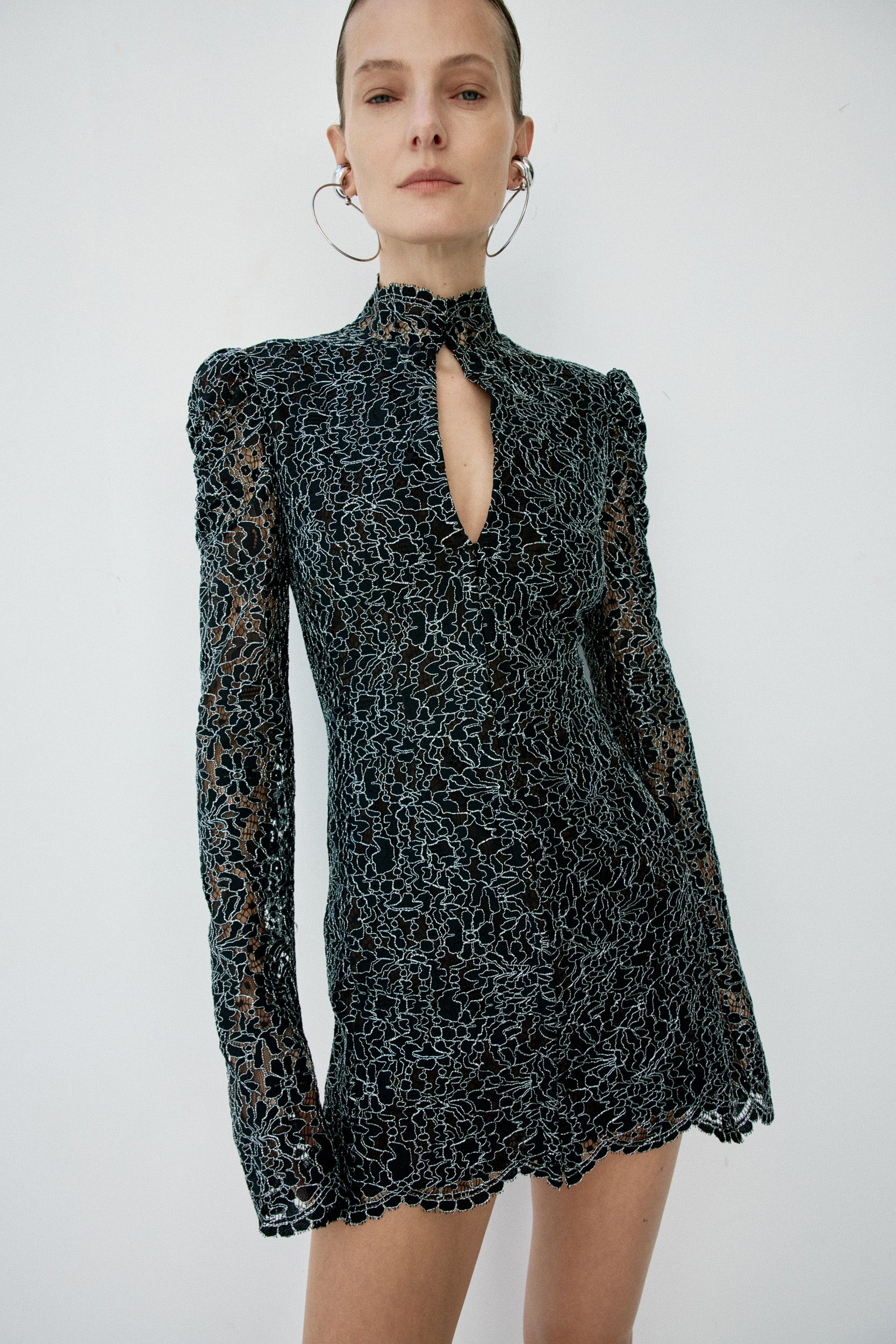 GALENA MINI DRESS IN BLACK METALLIC LACE
