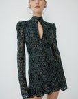 GALENA MINI DRESS IN BLACK METALLIC LACE