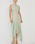 MORWEN MIDI DRESS IN STONE BEIGE & SAGE GREEN FINE LACE