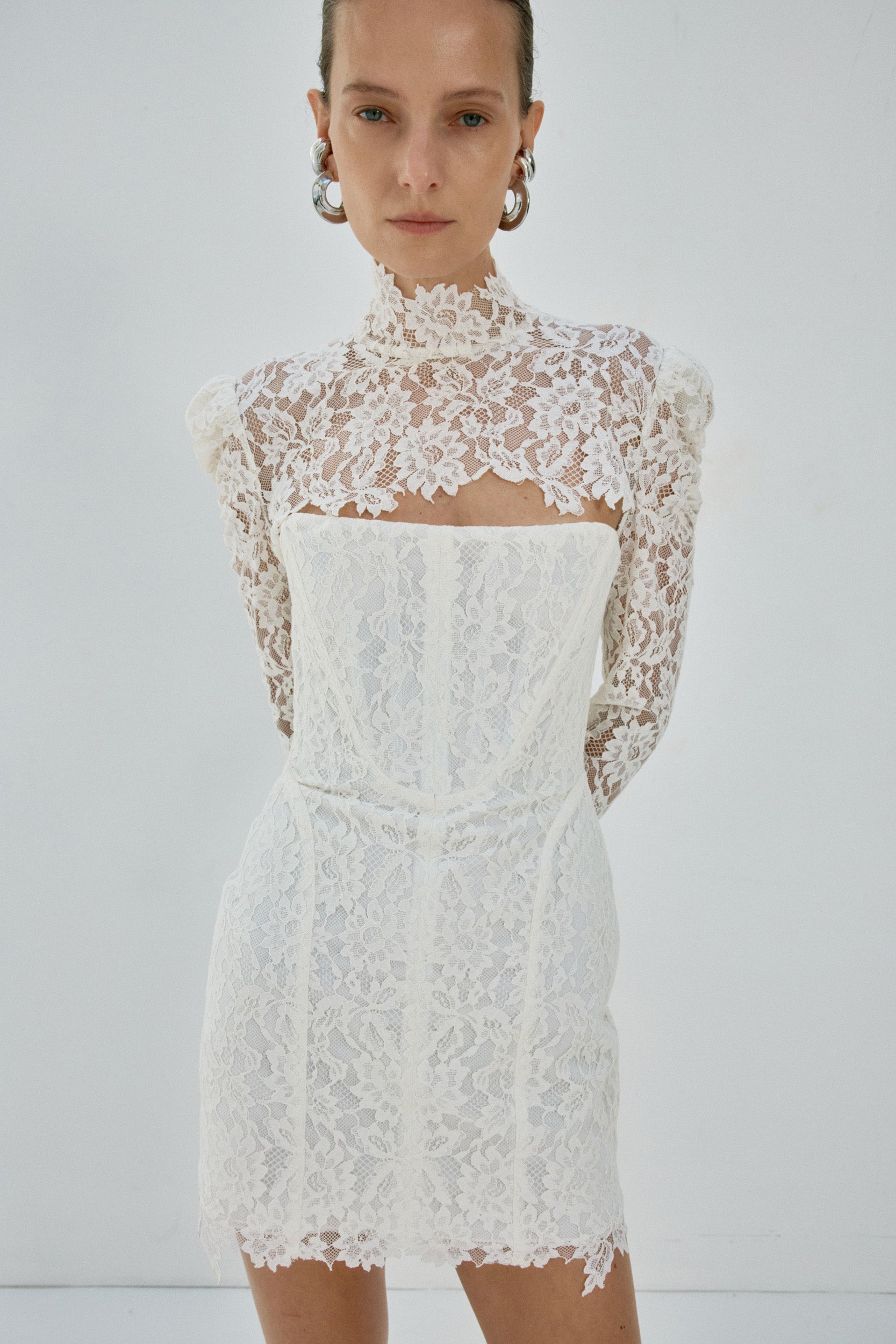 VIRESCO MINI DRESS IN IVORY LACE