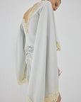ASTRAL MINI DRESS IN STONE BEIGE AND SOFT YELLOW SATIN - De La Vali