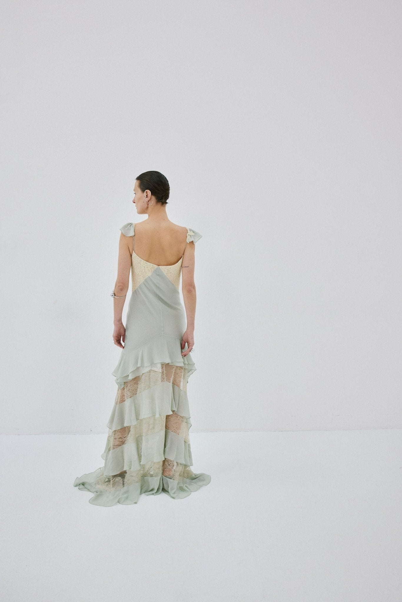 AURALITE MAXI DRESS IN SAGE GREEN AND SOFT YELLOW