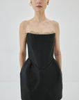 NOCTURNE MINI DRESS IN BLACK AND TRUFFLE BROWN TWILL