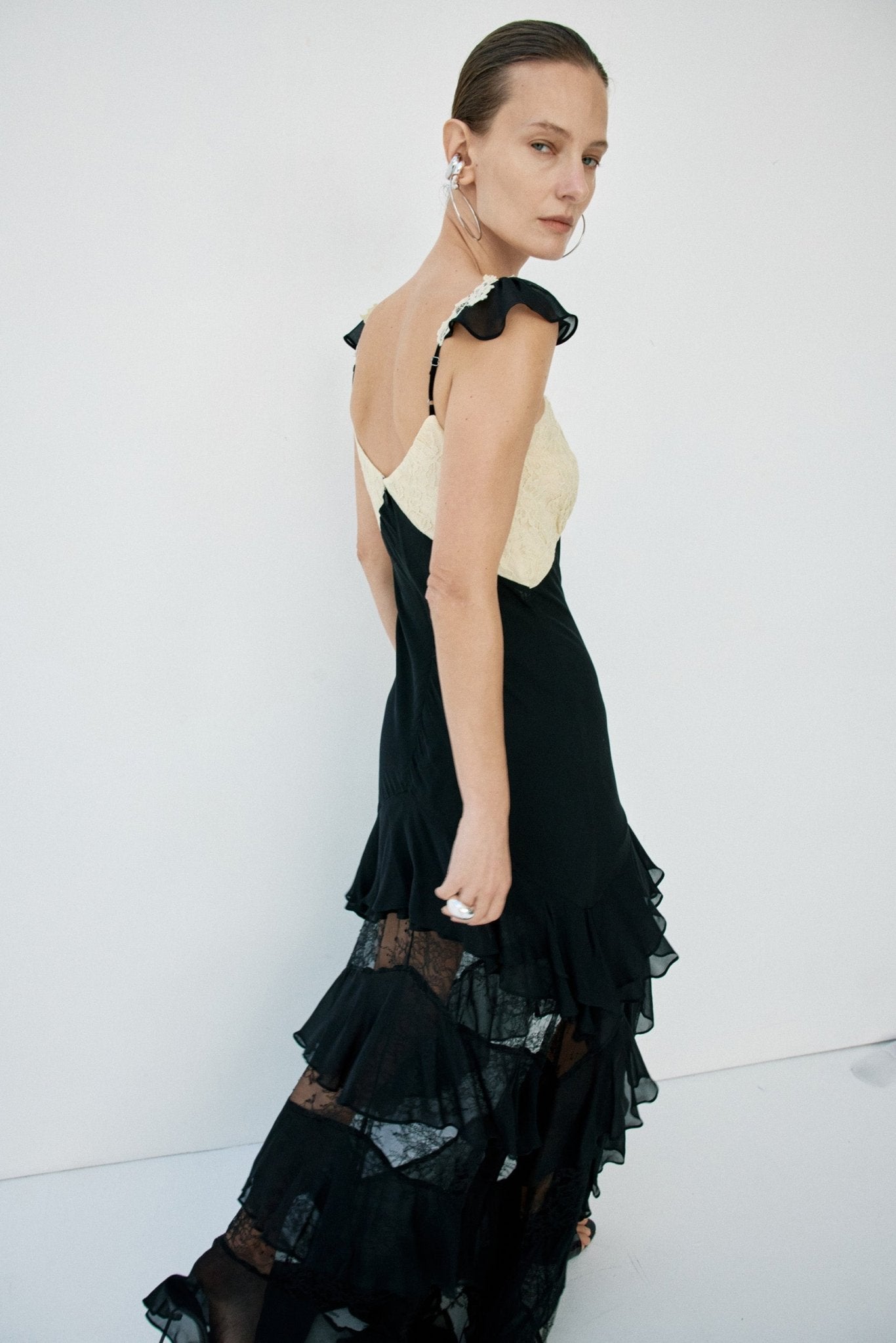 AURALITE MAXI DRESS IN BLACK AND SOFT YELLOW