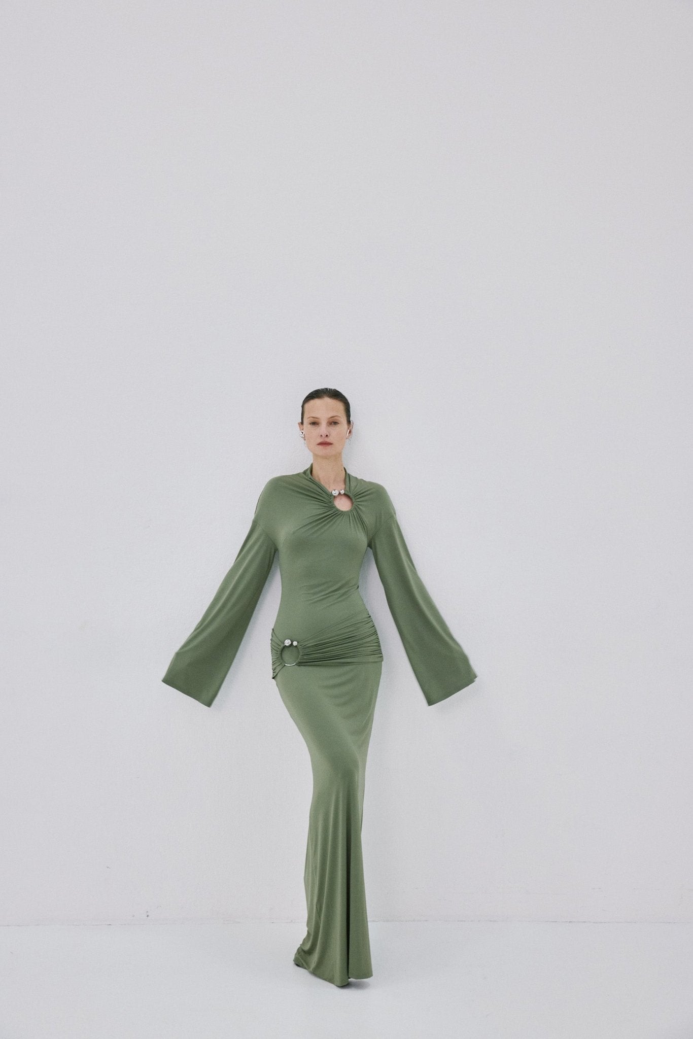 FORTUNA MAXI DRESS IN KHAKI GREEN SPANDEX