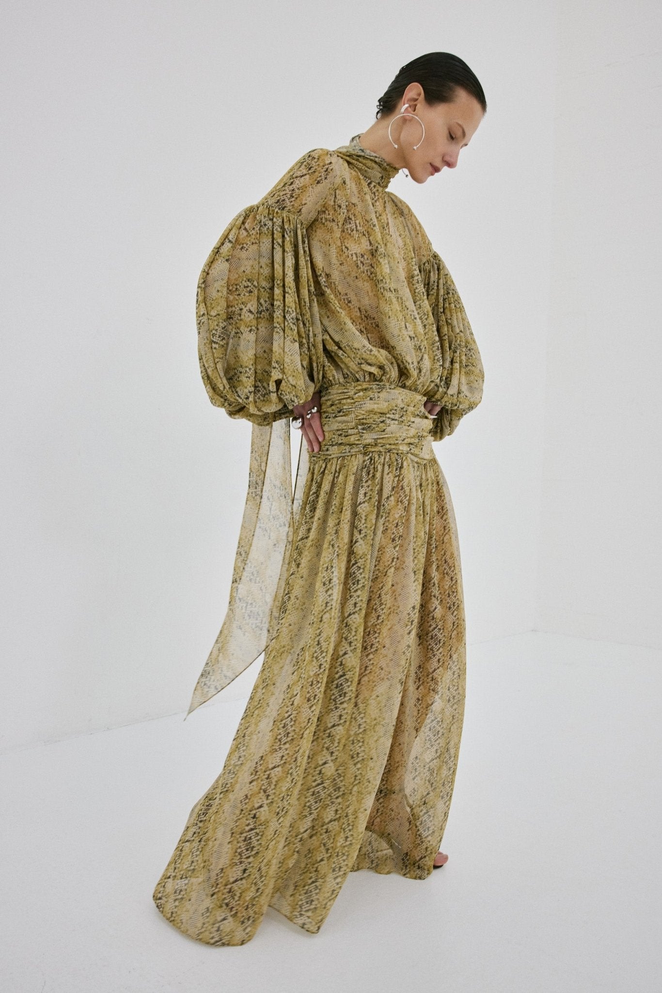 SOLANA MAXI DRESS IN SERPIENTE YELLOW CHIFFON