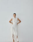 MORWEN MIDI DRESS IN IVORY FINE LACE - De La Vali
