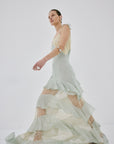 AURALITE MAXI DRESS IN SAGE GREEN AND SOFT YELLOW