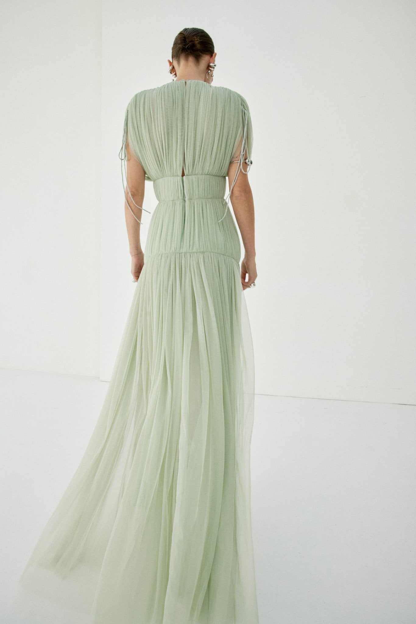 NYMERA MAXI DRESS IN SAGE GREEN TULLE