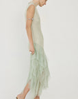 MORWEN MIDI DRESS IN STONE BEIGE & SAGE GREEN FINE LACE