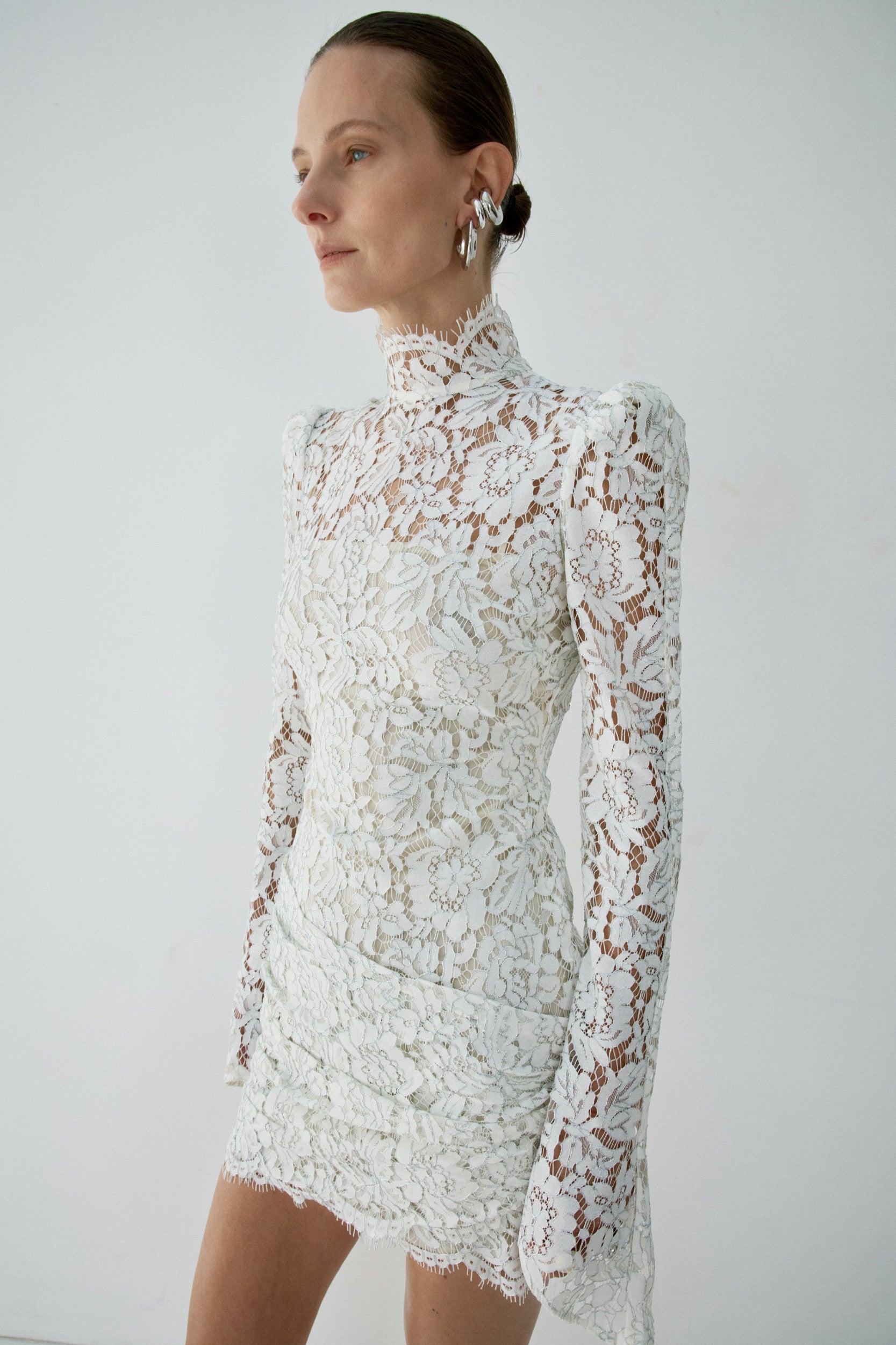 AGARTHA MINI DRESS IN IVORY METALLIC LACE