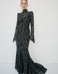 VOTIVA MAXI DRESS IN BLACK METALLIC LACE - De La Vali