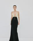 MAEVE MAXI DRESS IN BLACK AND SOFT YELLOW SATIN