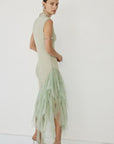 MORWEN MIDI DRESS IN STONE BEIGE & SAGE GREEN FINE LACE