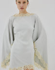 ASTRAL MINI DRESS IN STONE BEIGE AND SOFT YELLOW SATIN - De La Vali