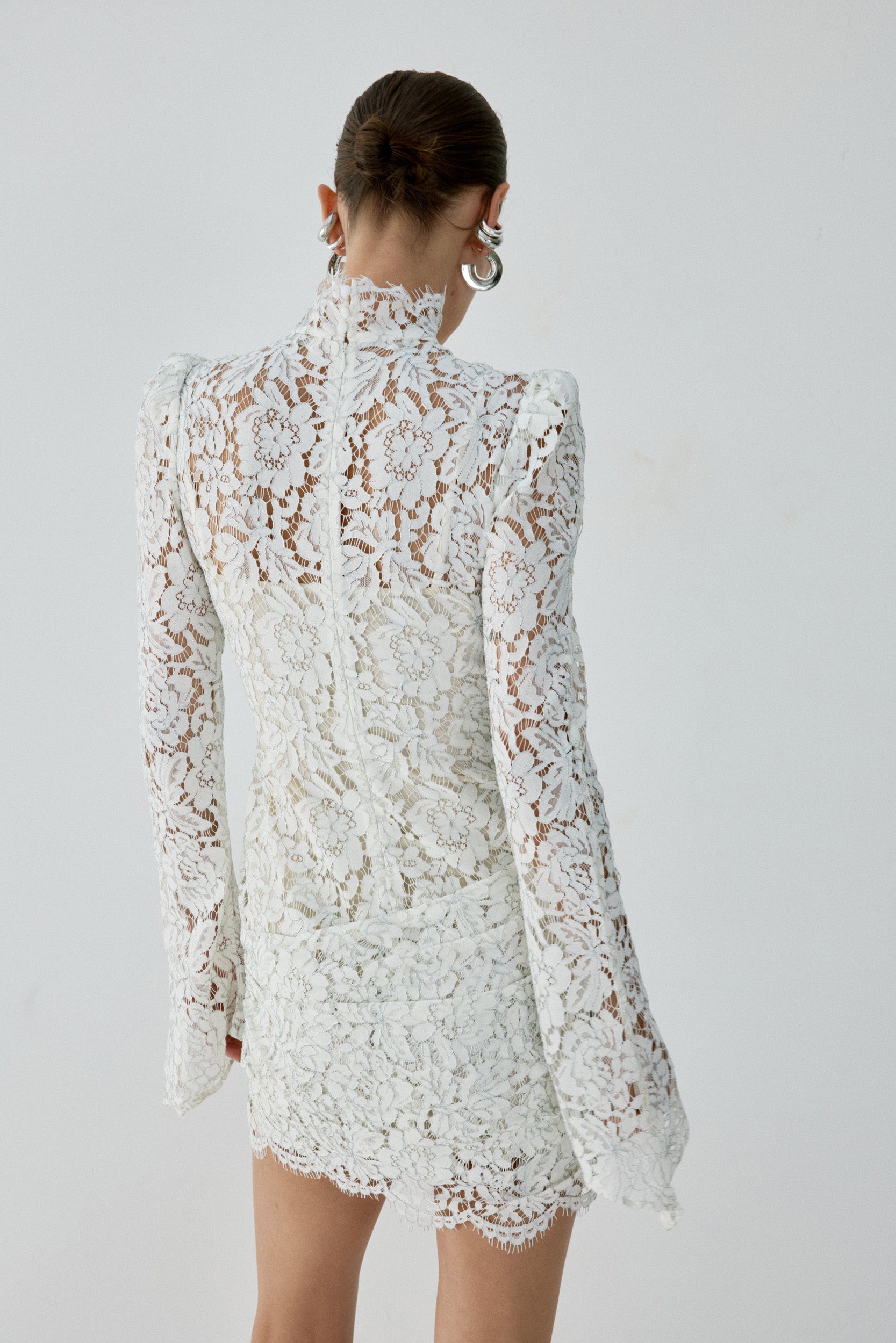 AGARTHA MINI DRESS IN IVORY METALLIC LACE
