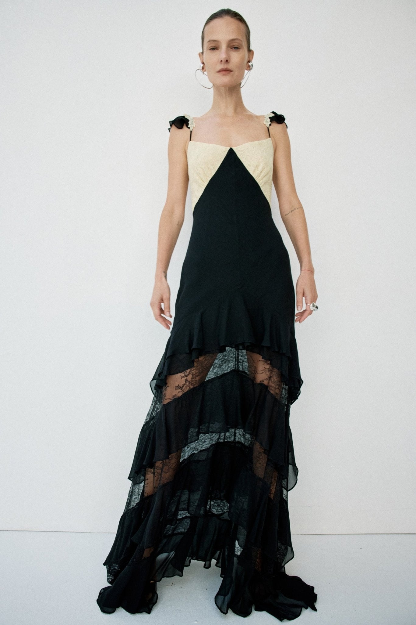 AURALITE MAXI DRESS IN BLACK AND SOFT YELLOW