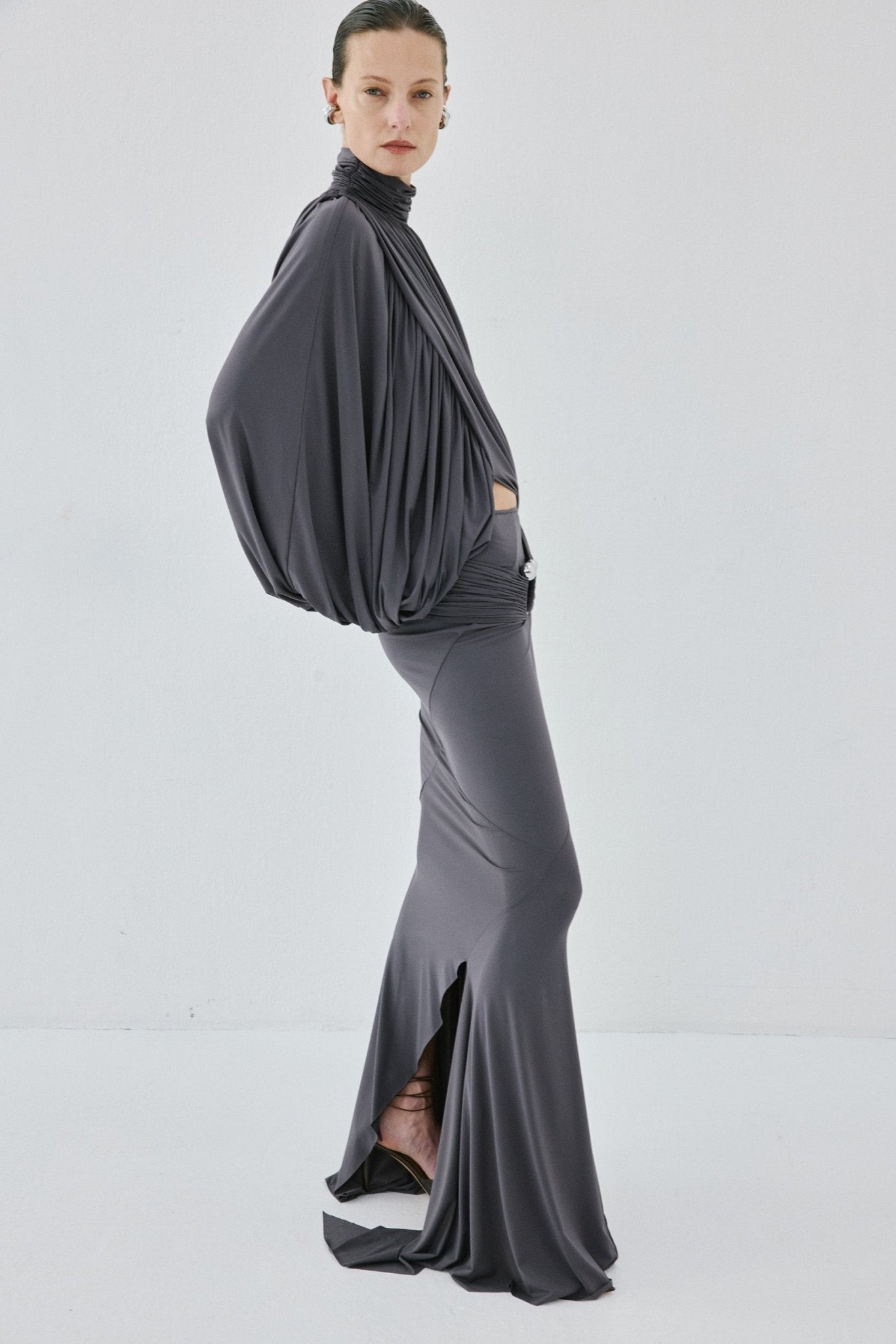 MIRALYS MAXI SKIRT IN INKY GREY SPANDEX