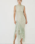 MORWEN MIDI DRESS IN STONE BEIGE & SAGE GREEN FINE LACE