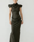 COSIMA MAXI DRESS IN CHOCOLATE BROWN SATIN