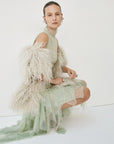 MORWEN MIDI DRESS IN STONE BEIGE & SAGE GREEN FINE LACE