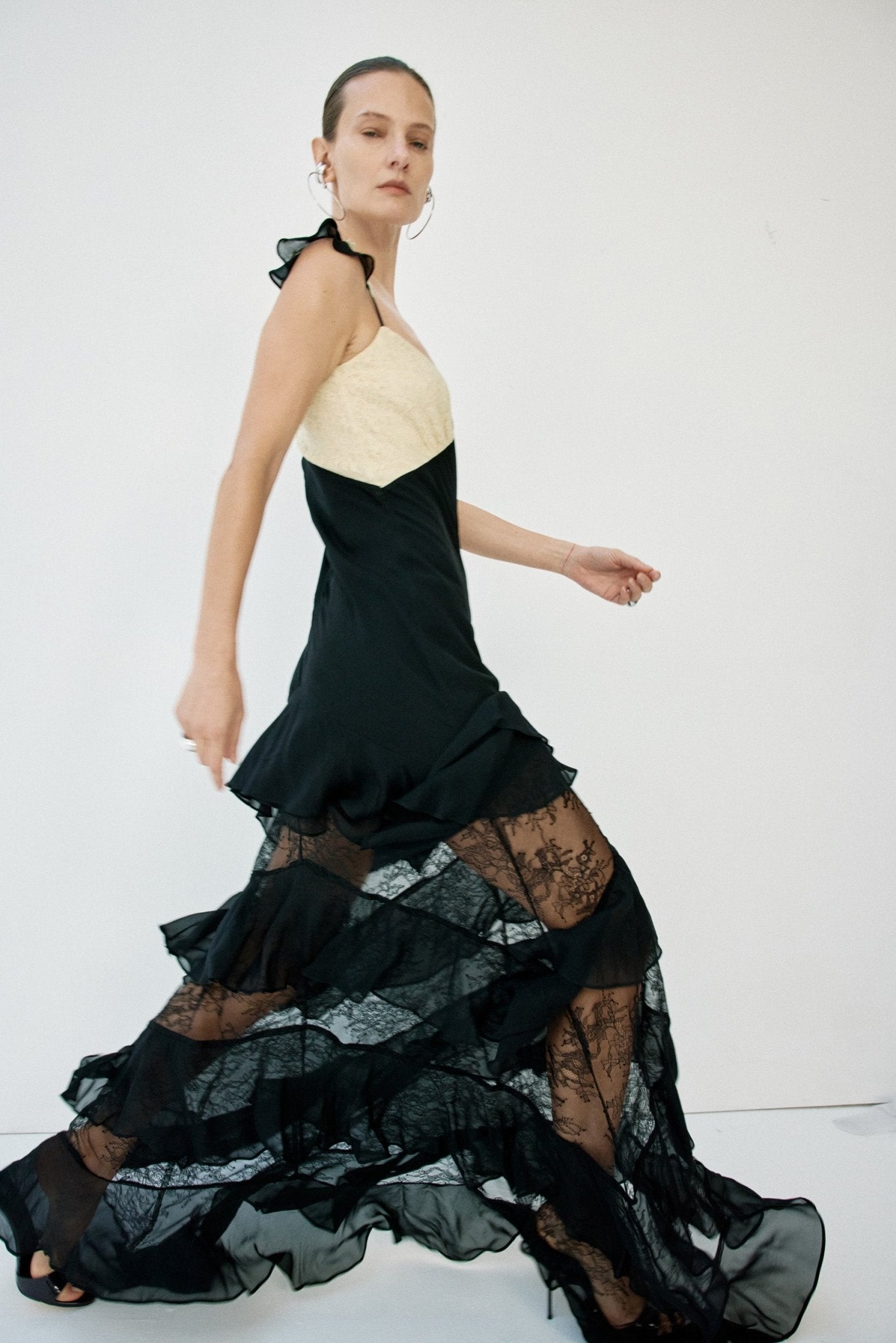 AURALITE MAXI DRESS IN BLACK AND SOFT YELLOW