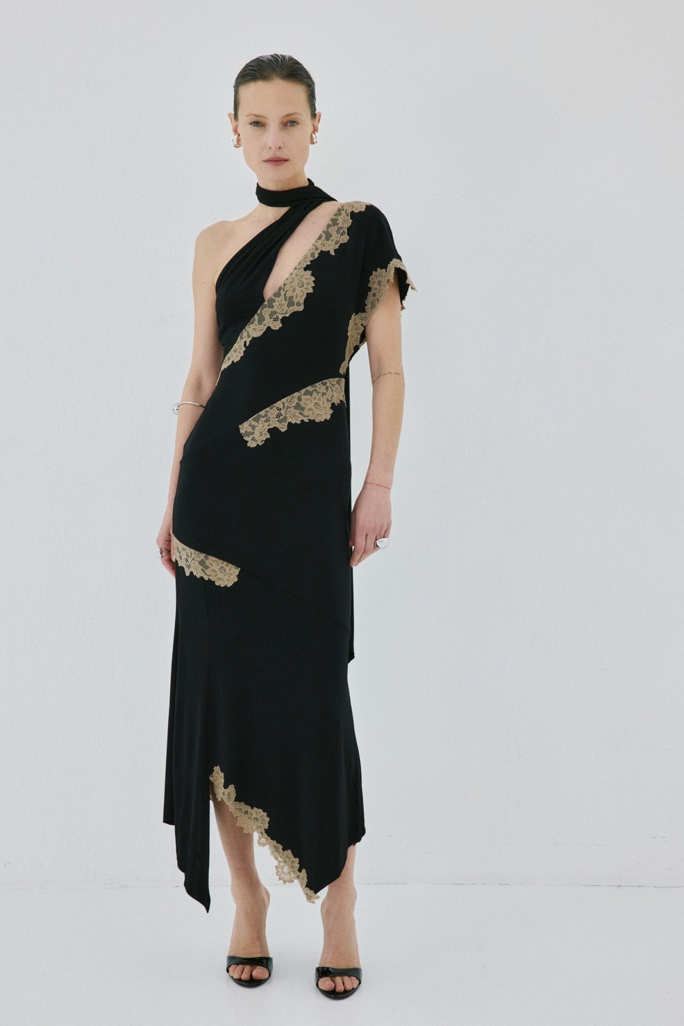 FENELLA MIDI DRESS IN BLACK SPANDEX