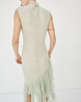 MORWEN MIDI DRESS IN STONE BEIGE & SAGE GREEN FINE LACE