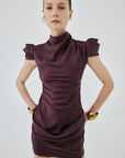 COSIMA MINI DRESS IN PLUM SATIN