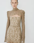 VIRESCO MINI DRESS IN TRUFFLE BROWN LACE - De La Vali