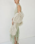 MORWEN MIDI DRESS IN STONE BEIGE & SAGE GREEN FINE LACE