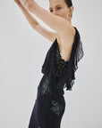 EMERALD MAXI DRESS IN MIDNIGHT AND BLACK LACE