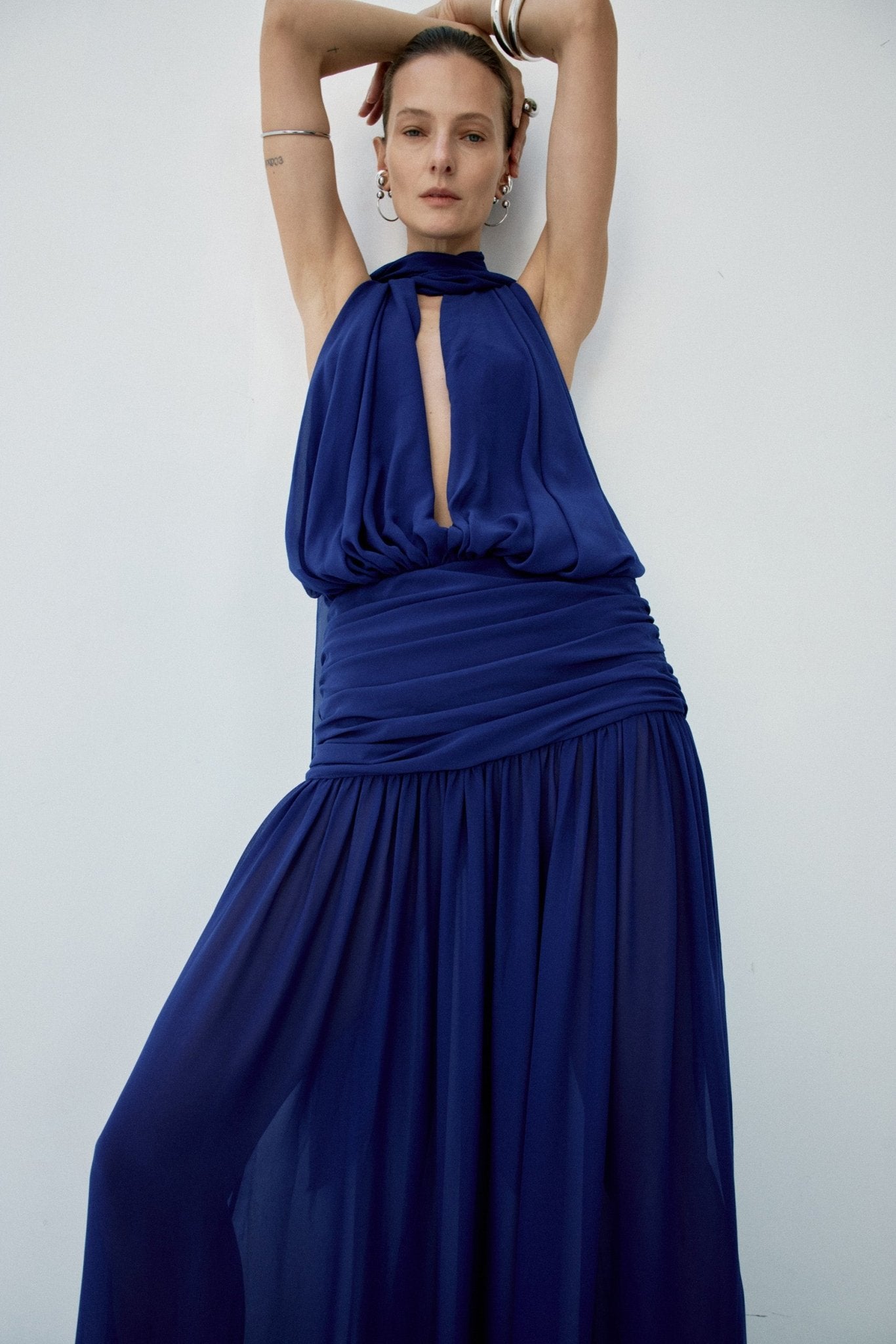 CRUZ MAXI DRESS IN DEEP BLUE CHIFFON