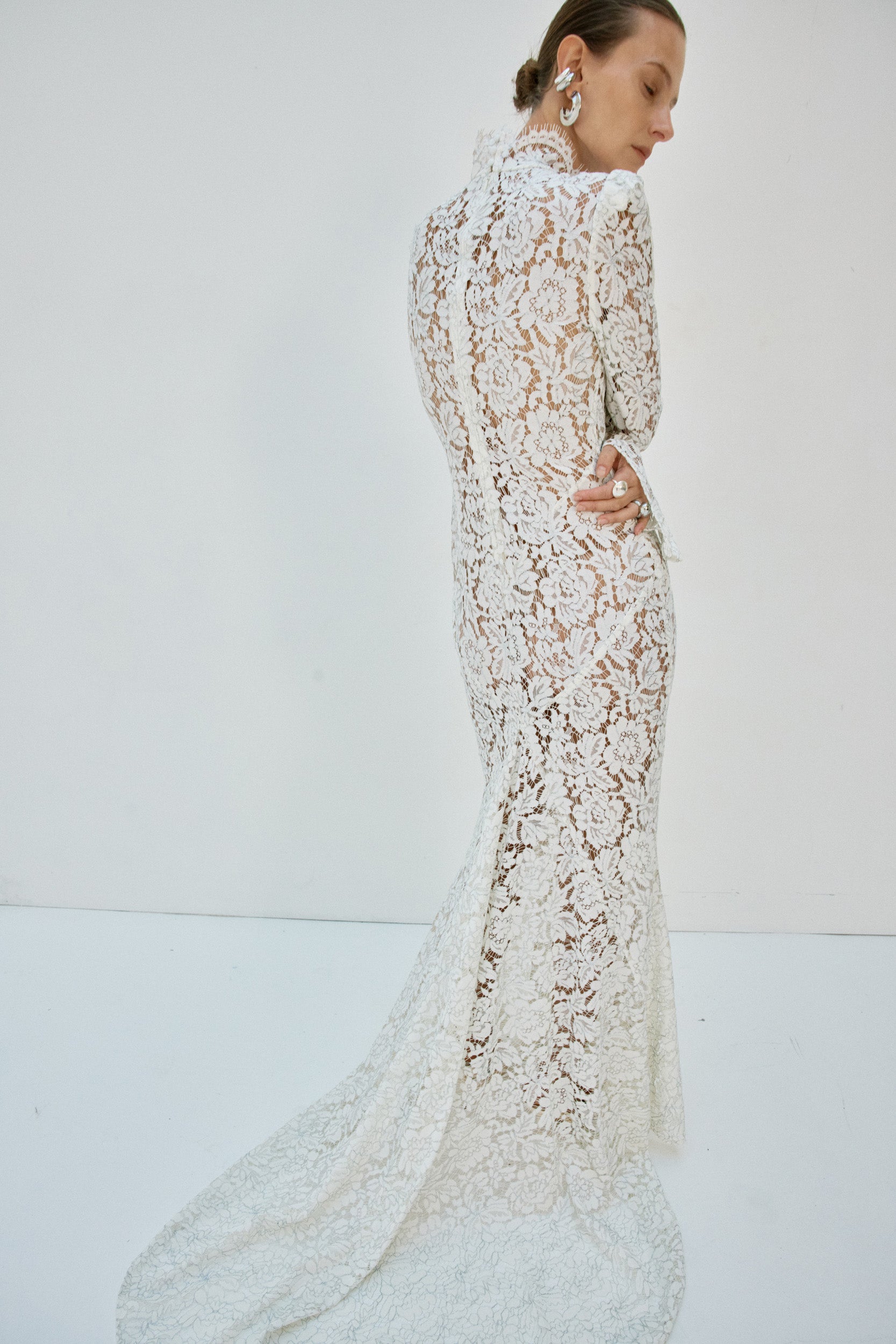 VOTIVA MAXI DRESS IN IVORY METALLIC LACE