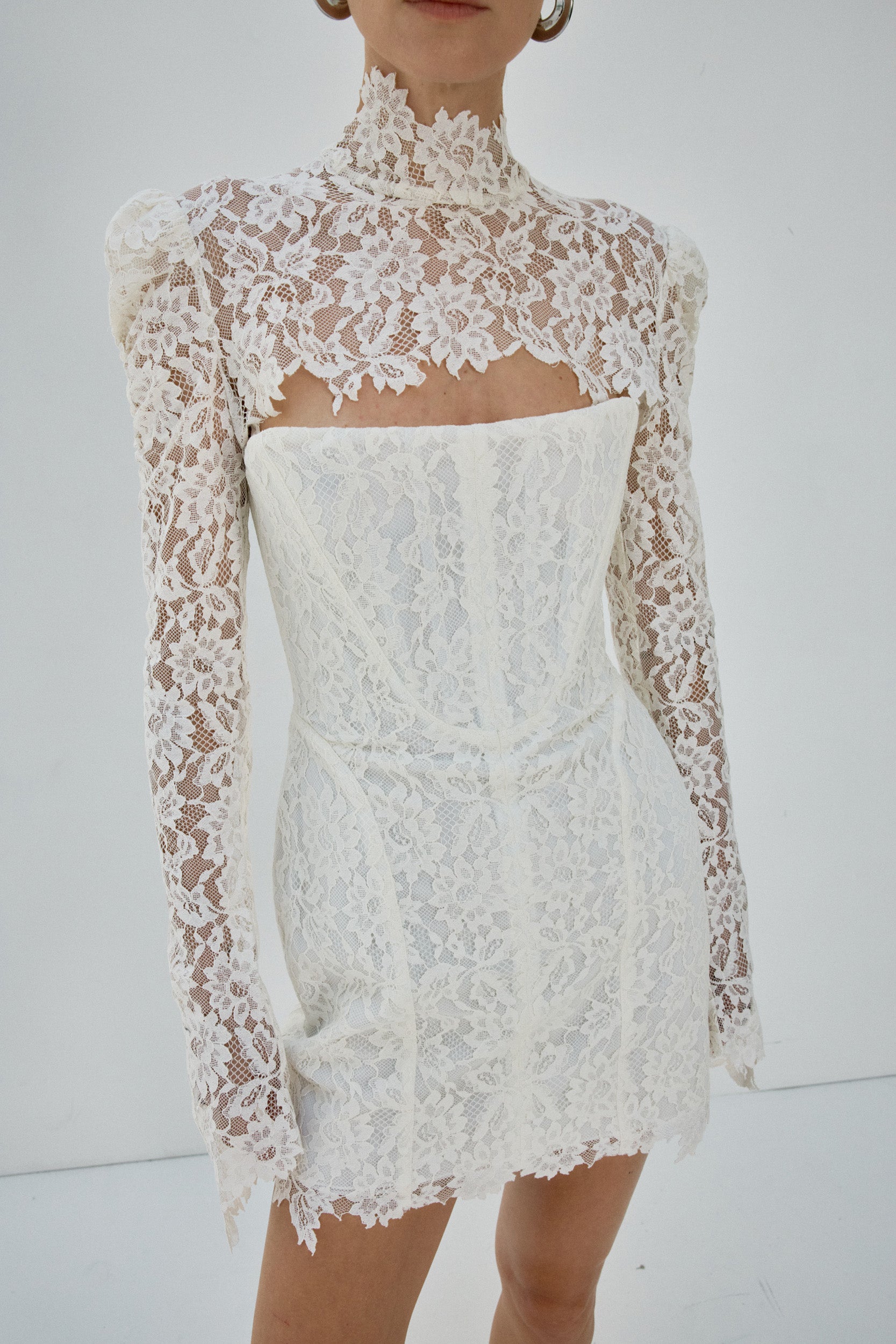VIRESCO MINI DRESS IN IVORY LACE