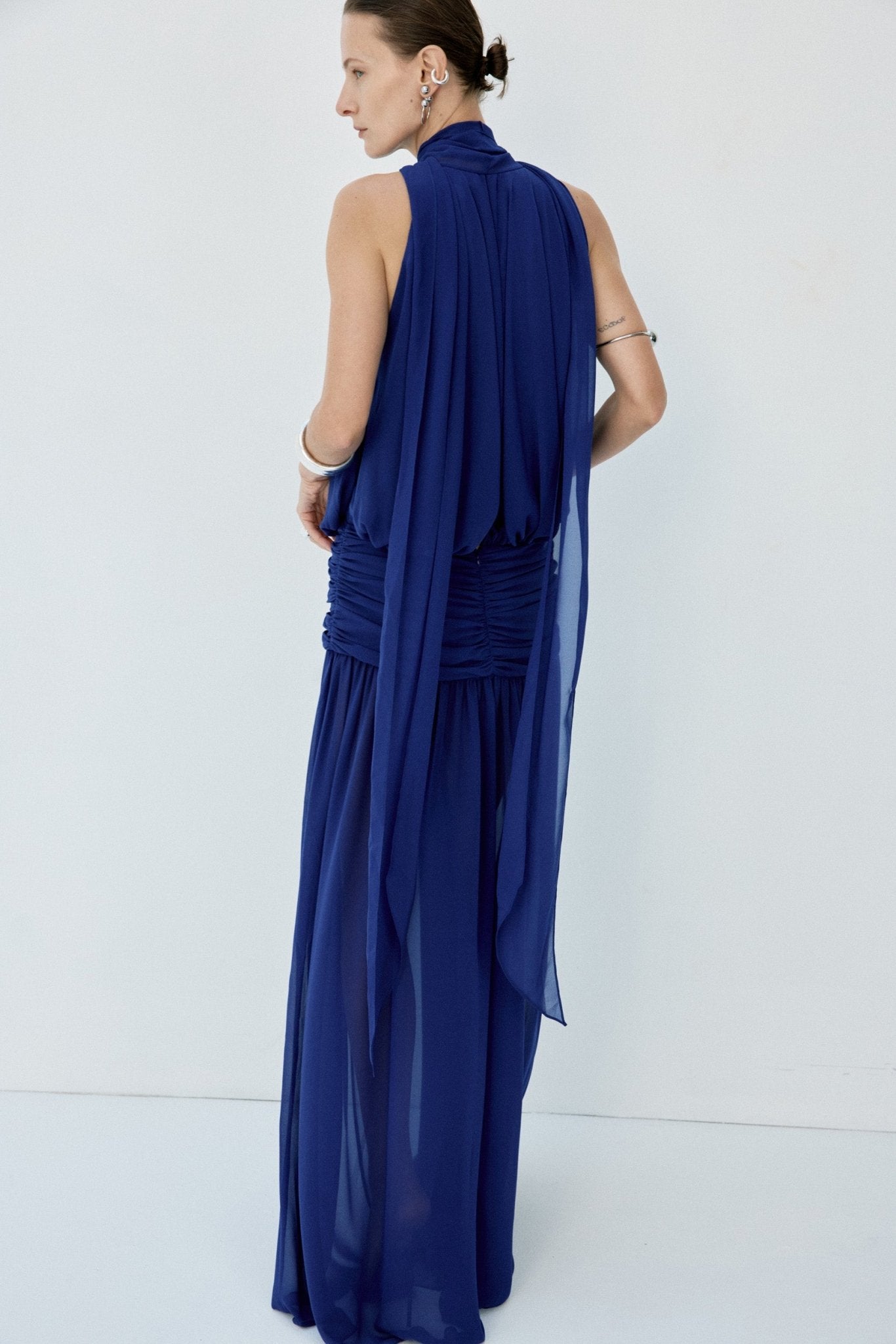 CRUZ MAXI DRESS IN DEEP BLUE CHIFFON