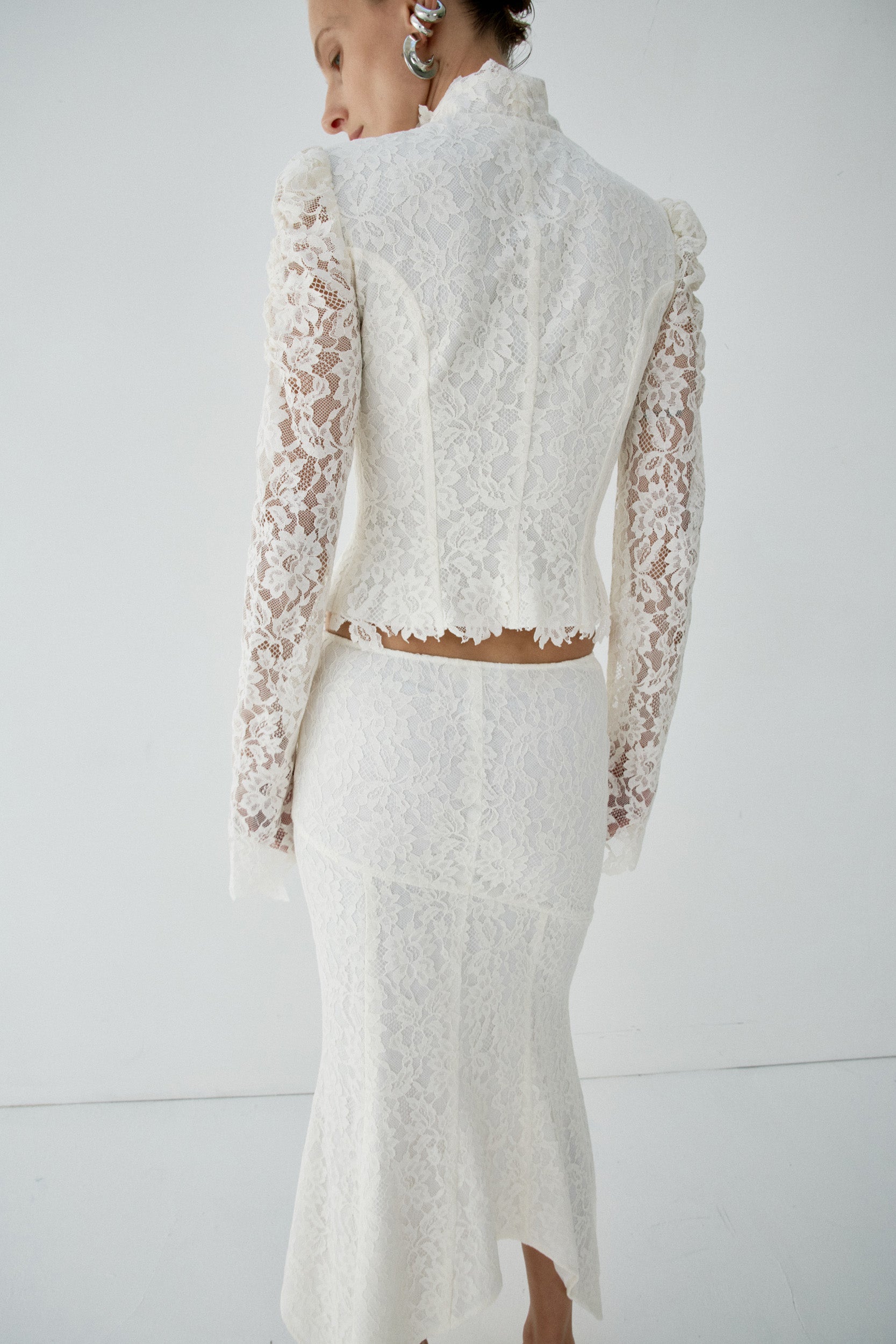 FAELA MIDI SKIRT IN IVORY LACE