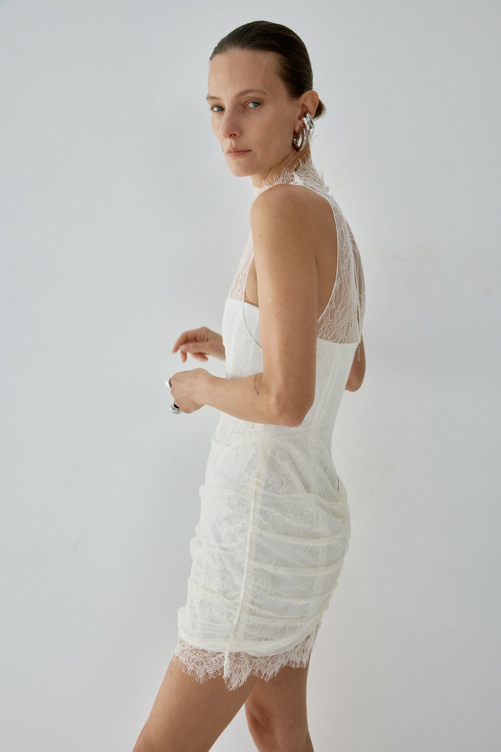 APATITE MINI DRESS IN IVORY FINE LACE - De La Vali