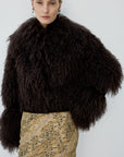 VESPERA JACKET IN CHOCOLATE BROWN MONGOLIAN FUR