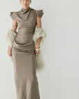 COSIMA MAXI DRESS IN TRUFFLE BROWN SATIN