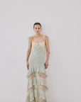AURALITE MAXI DRESS IN SAGE GREEN AND SOFT YELLOW