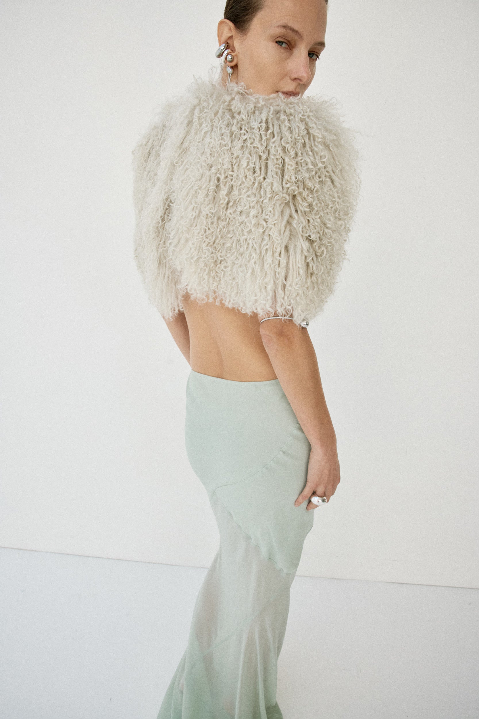 SELENE FUR CAPELET IN CREAM MONGOLIAN FUR