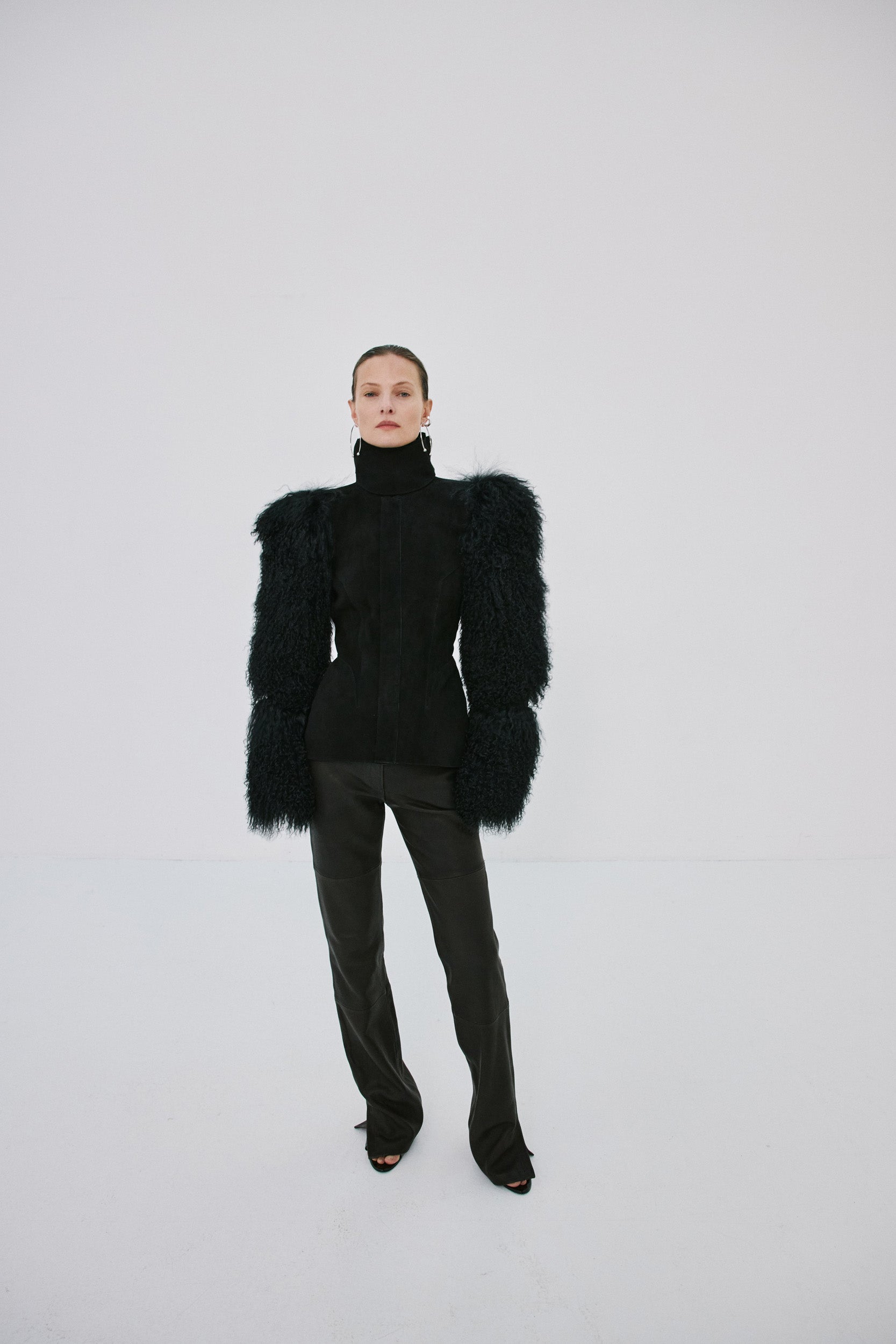LUNETH JACKET IN BLACK MONGOLIAN FUR & SUEDE