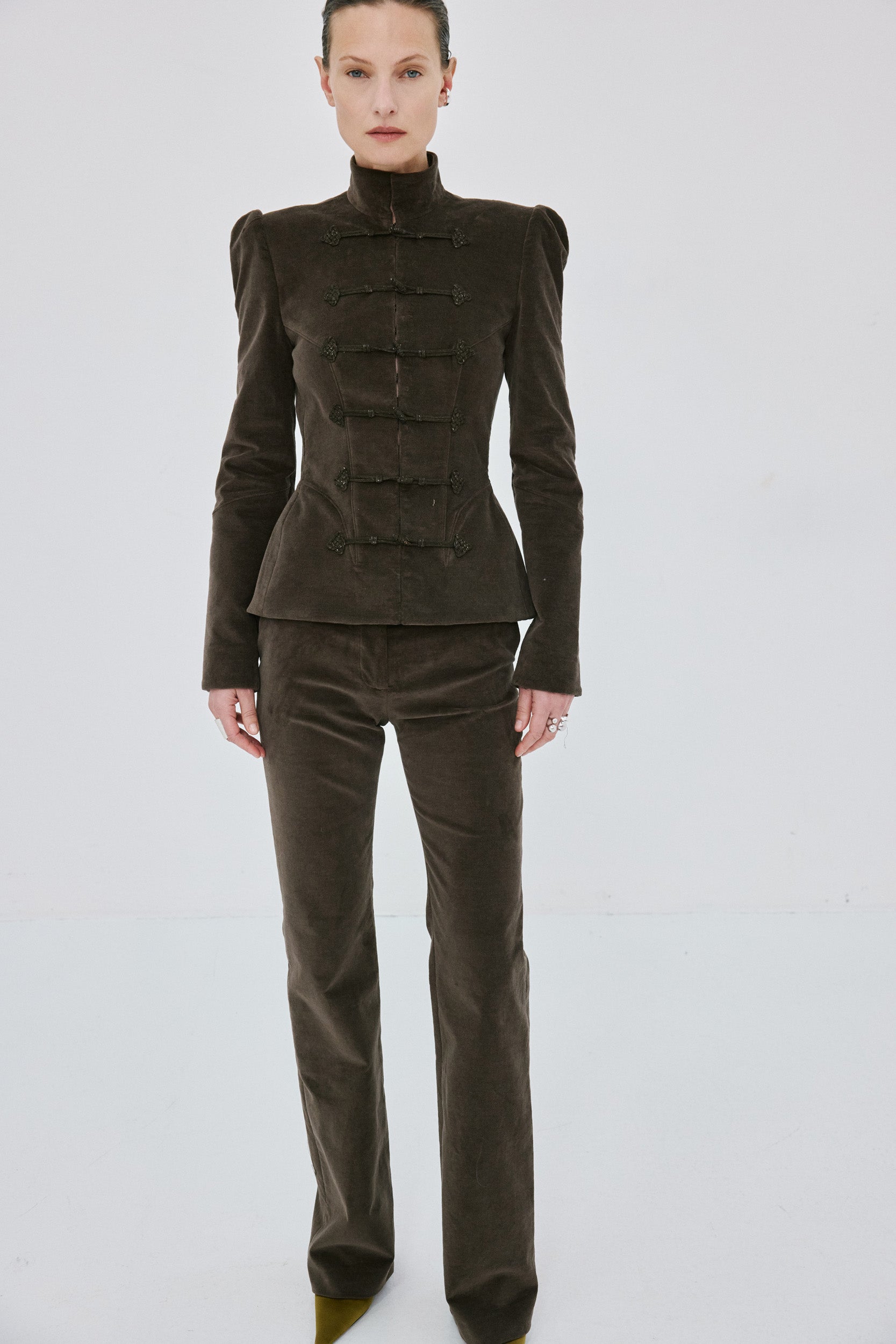 VEGA JACKET IN CHOCOLATE BROWN COTTON VELVET