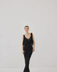 EMERALD MAXI DRESS IN MIDNIGHT AND BLACK LACE