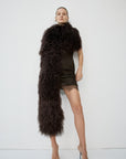 ZERAPHINE FUR SHAWL IN CHOCOLATE BROWN MONGOLIAN FUR