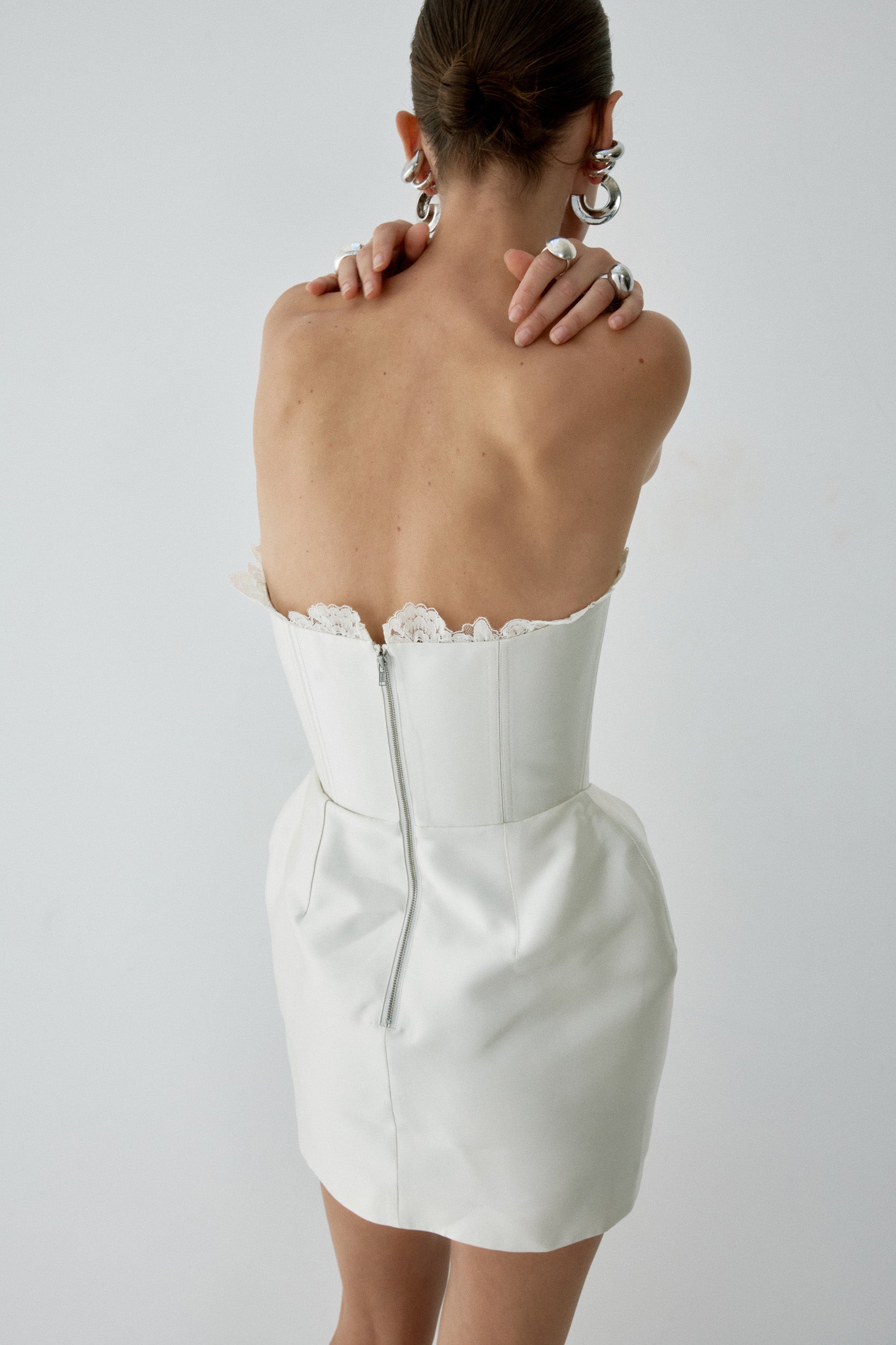 NOCTURNE MINI DRESS IN IVORY TWILL - De La Vali