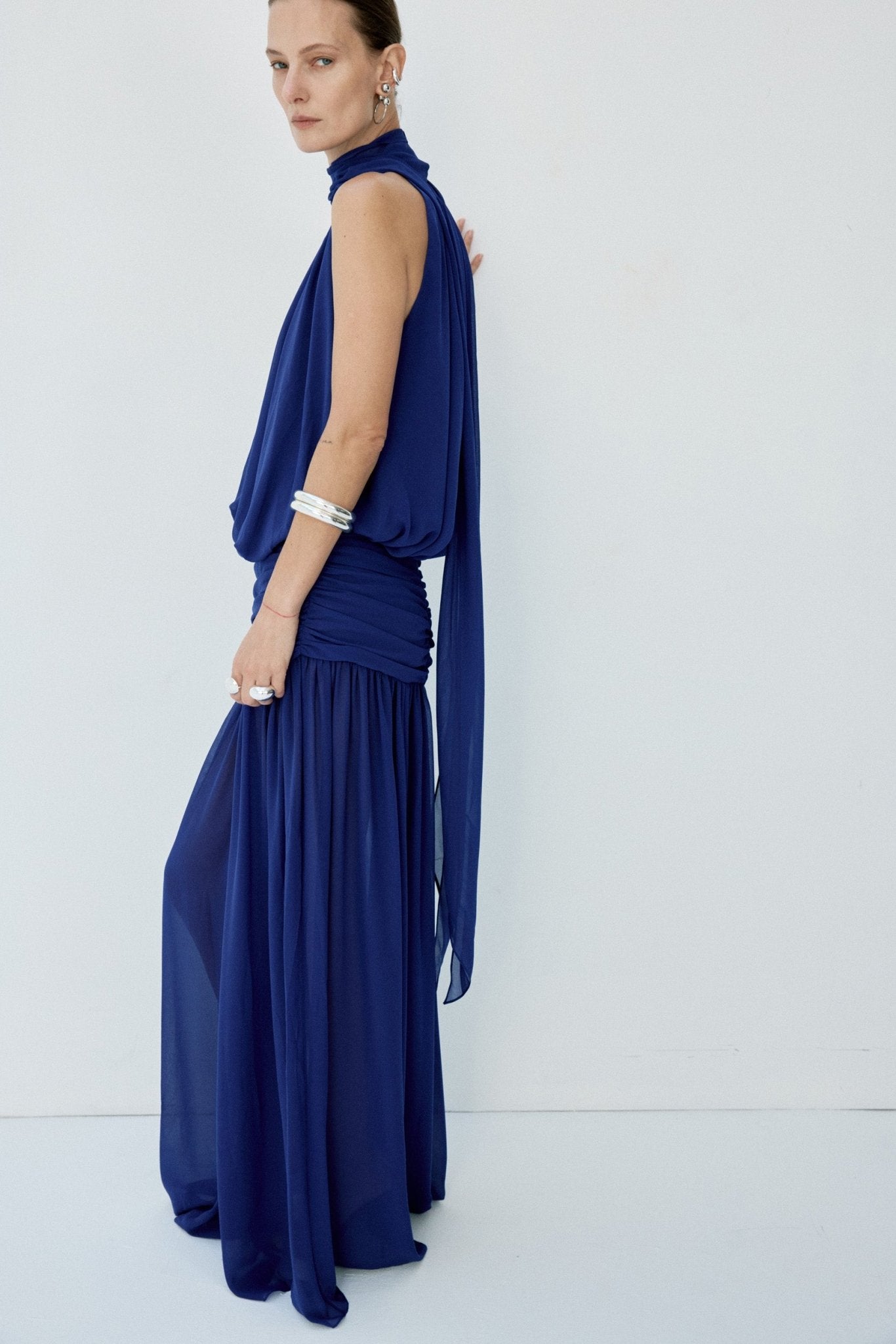 CRUZ MAXI DRESS IN DEEP BLUE CHIFFON