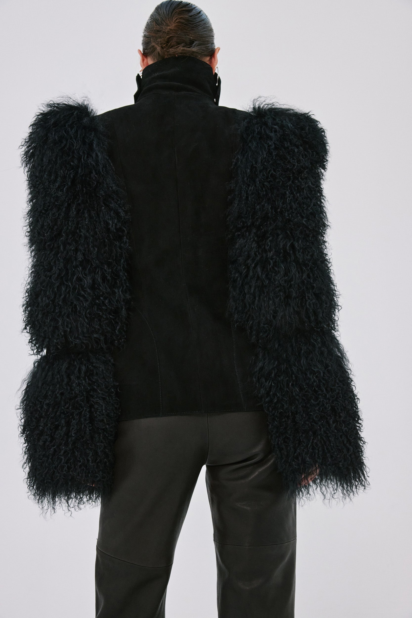 LUNETH JACKET IN BLACK MONGOLIAN FUR & SUEDE