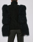 LUNETH JACKET IN BLACK MONGOLIAN FUR & SUEDE